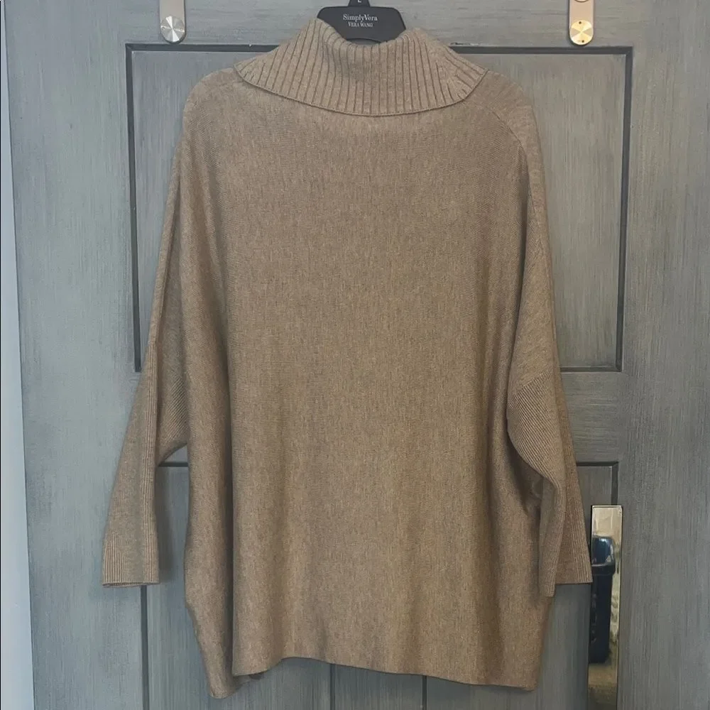 Calvin Klein Sz L/XL Taupe Cowl Neck Poncho Sweater W/ Buckle #luxe #flowy #chic